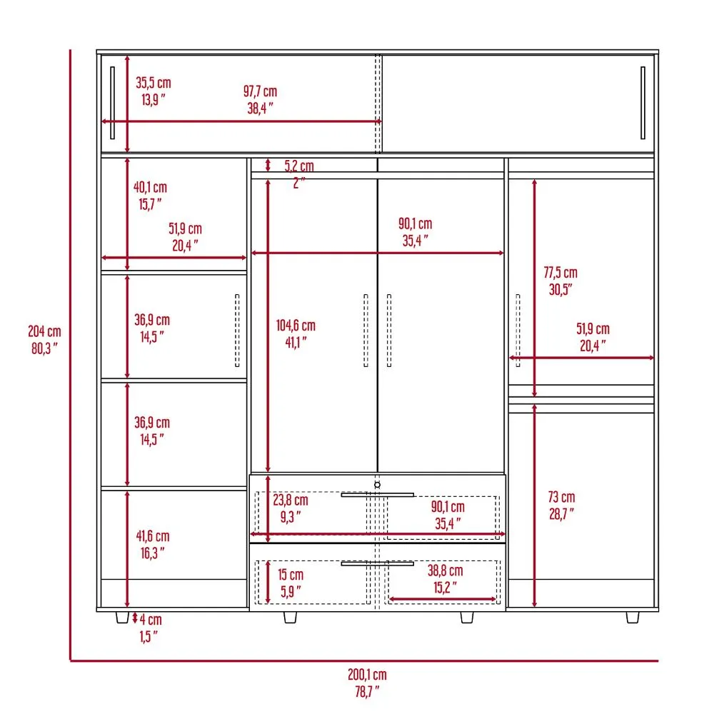 Closet Babel, Nogal Y Blanco, Con Cuatro Puertas Abatibles y Cuatro Cajones Multiusos